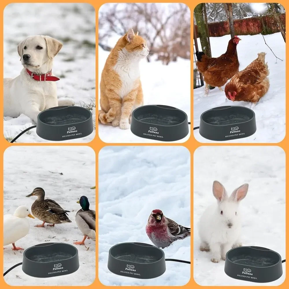 Fuliuna Outdoor Heated Water Bowl for Dog & Cat, Anti Chew Cord Large 125 OZ